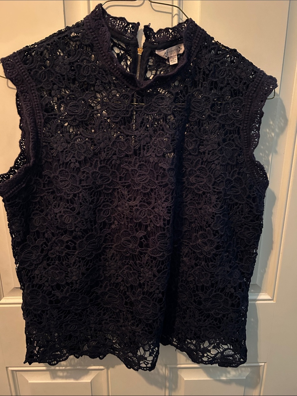 Nanette Lepore Navy Floral Lace Mock Neck Camisole